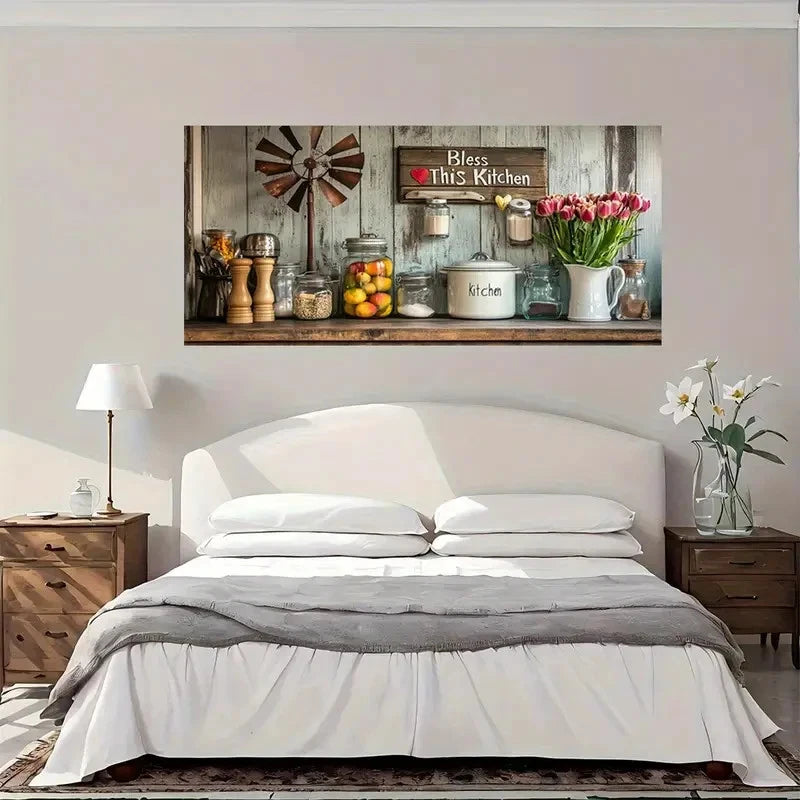 Kitchen Decor Windmill Sign Wall Art Canvas Office Home Room Framed 120x60cm