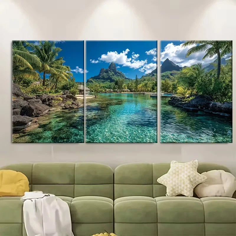 3pcs French Polynesia Landscapes Metal Print Ready to Hang Art - Bella Home Decor