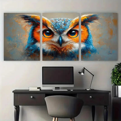 3pcs Owl Painting Impasto Illustration Wall Art Set Canvas Framed 50x70cm - High Quality Print 100% Australian Made Wall Canvas Ready to Hang