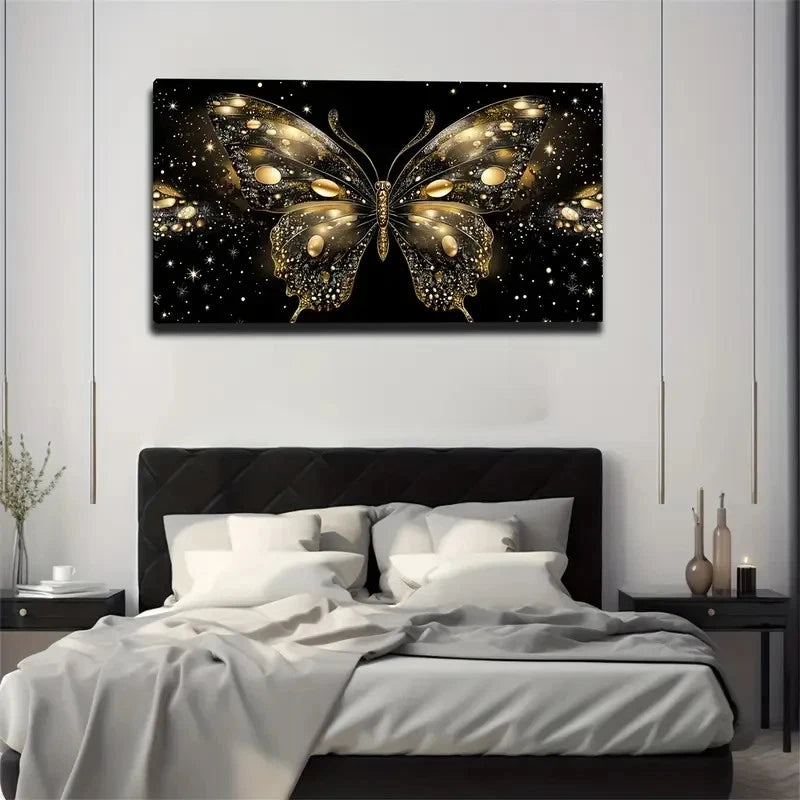 Black Golden Butterfly Accents Wall Art Canvas Office Home Room Framed 120x60cm