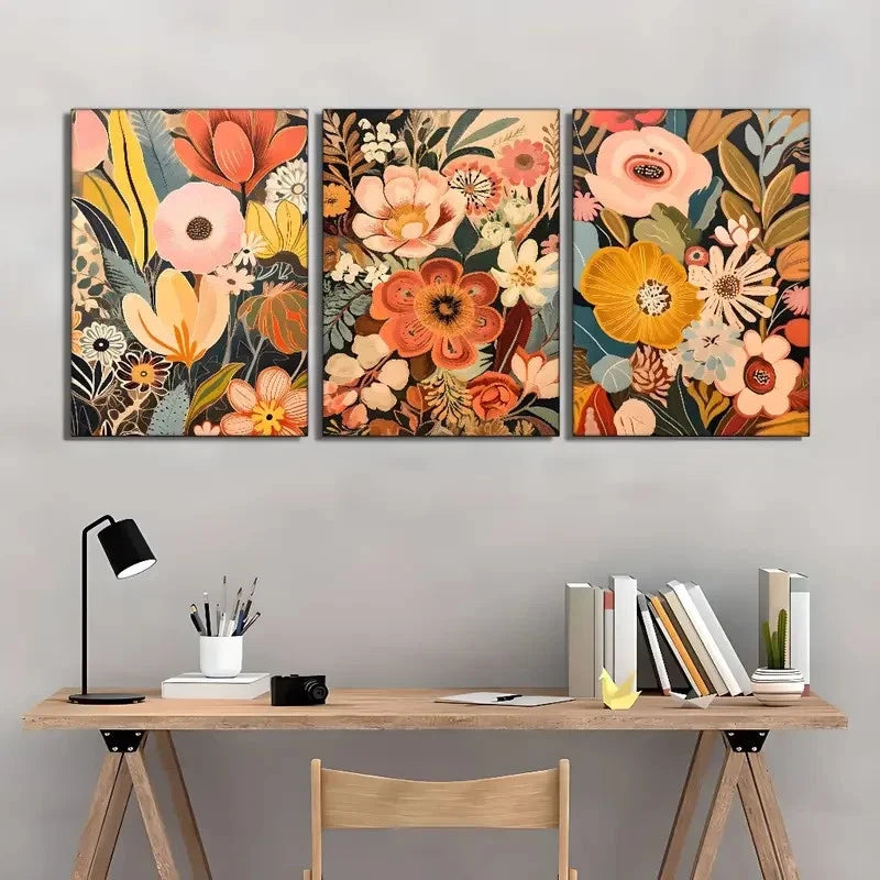 3pcs Classic Modern Vintage Style Floral Metal Print Ready to Hang Art - Bella Home Decor