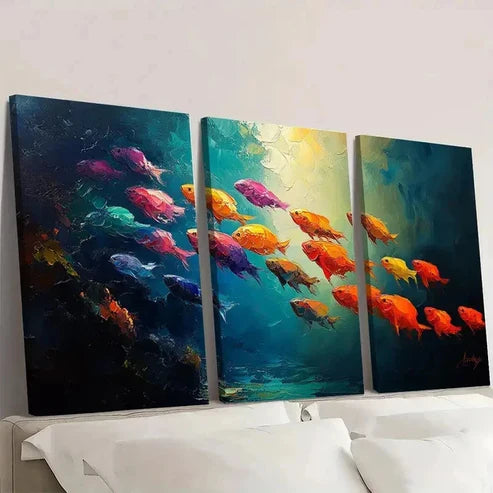 3pcs Colorful Fish Underwater World Wall Art Set Canvas Unframed - High Quality Print 100% Australian Made Wall Canvas - Bella Home Decor