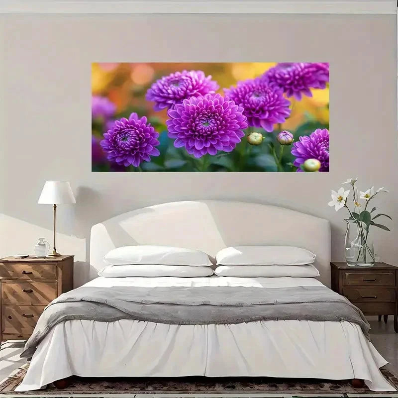 Purple Chrysanthemum Garden Wall Art Canvas Office Home Room Framed 120x60cm