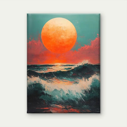 Bold Teal & Orange Sunset Ocean Metal Print Ready to Hang