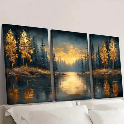 3pcs Original Golden Leaf Forest LF Wall Art Set Canvas Unframed - High Quality Print 100% Australian Made Wall Canvas