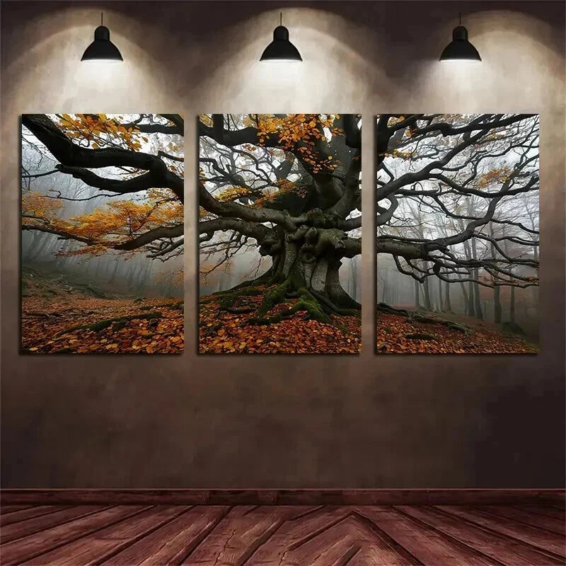 3pcs A Huge Tree Autumn Long Branches Wall Art Set Canvas Framed 50x70cm - High Quality Print 100% Australian Made Wall Canvas Ready to Hang