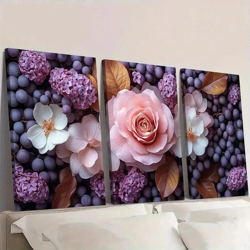 3pcs Pink Roses & White Lilacs Art g   Wall Art Set Canvas Framed 50x70cm - High Quality Print 100% Australian Made Wall Canvas Ready to Hang - Bella Home Decor