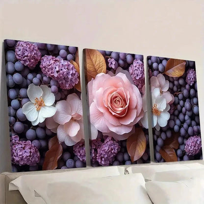 3pcs Pink Roses & White Lilacs Art g   Wall Art Set Canvas Framed 50x70cm - High Quality Print 100% Australian Made Wall Canvas Ready to Hang - Bella Home Decor