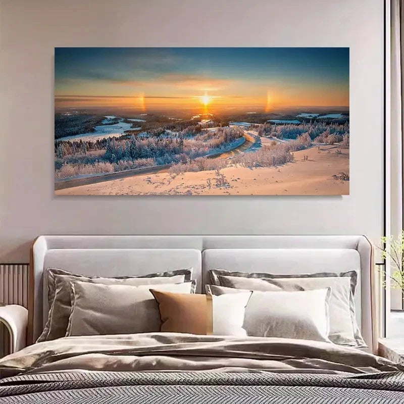 Vibrant Winter Sunrise Snow Wall Art Canvas Office Home Room Framed 120x60cm - Bella Home Decor