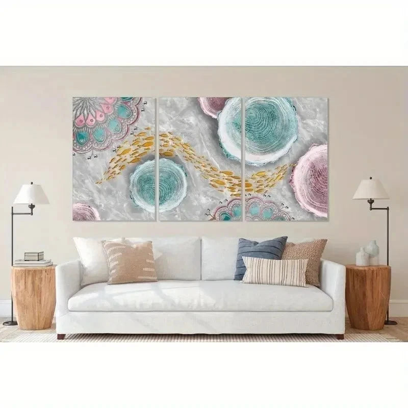 3pcs Abstract Asian Goldfish  Wall Art Set Canvas Framed 60x90cm - High Quality Print 100% Australian Made Wall Canvas Ready to Hang - Bella Home Decor