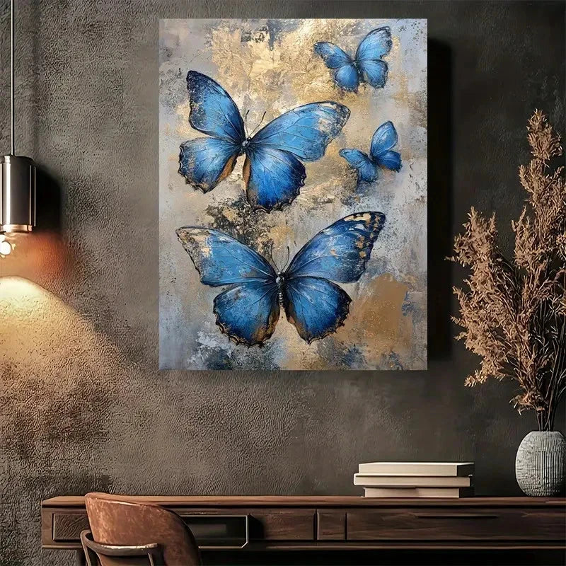 Beautiful Modern Vintage Design with Vibrant Blue 40x60cm Metal Print Ready to Hang