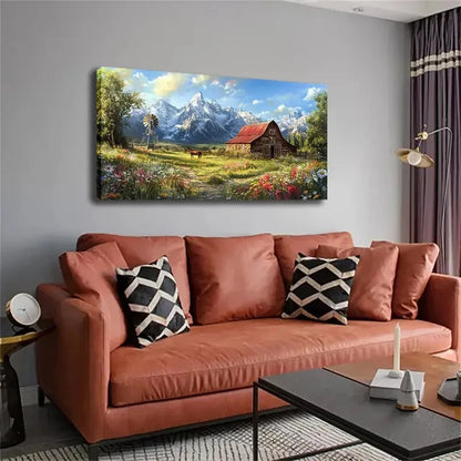 Rustic Red-Rooftop Barn Horse Wall Art Canvas Office Home Room Framed 120x60cm - Bella Home Decor