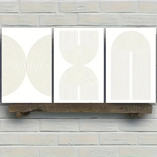 3pcs Geometric Minimalist Beige & White Decor Metal Print Ready to Hang Art