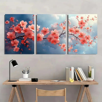 3pcs Pink Flowers & Blooming Tree Design Metal Print Ready to Hang Art - Bella Home Decor