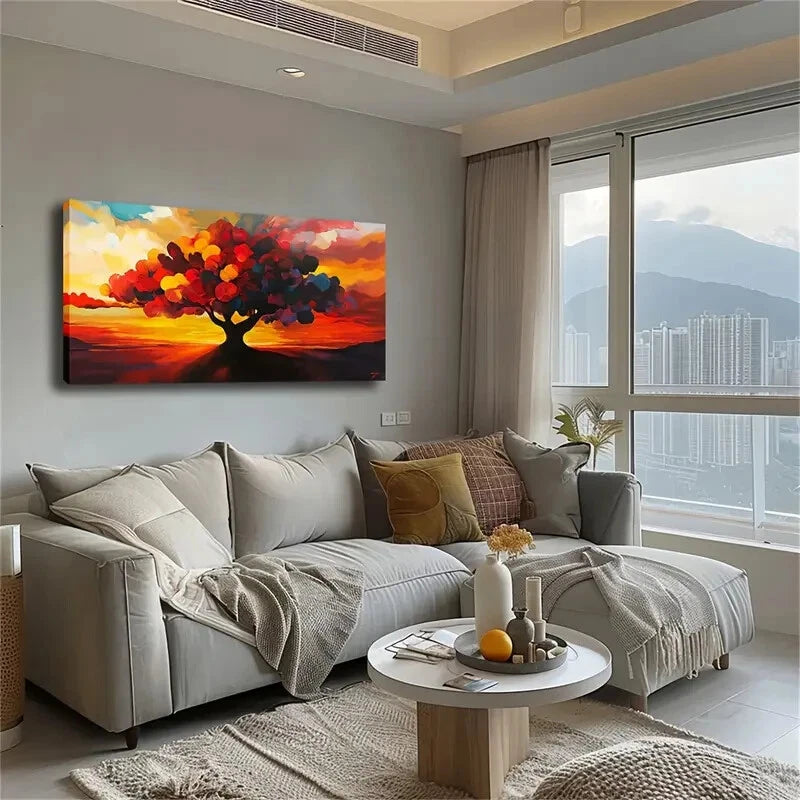 Abstract Heart-Filled Tree Wall Art Canvas Office Home Room Framed 120x60cm - Bella Home Decor