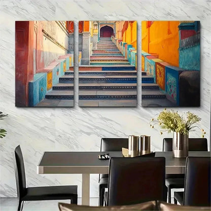 3pcs Vintage Delhi Aesthetic Vibrant Perfect Wall Art Set Canvas Framed 50x70cm - High Quality Print 100% Australian Made Wall Canvas Ready to Hang