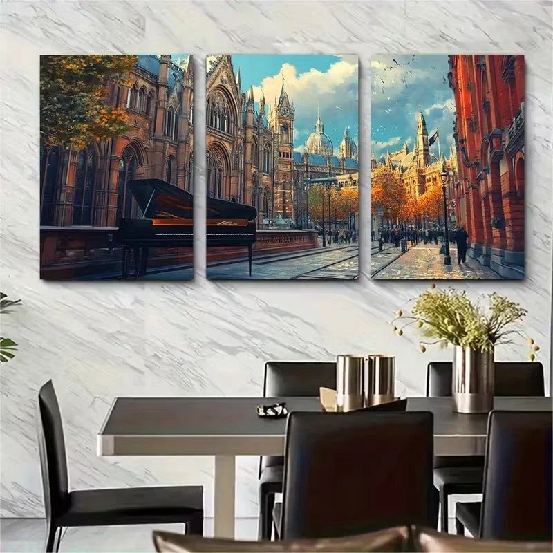3pcs Festival Scene with Vibrant Architecture Metal Print Ready to Hang Art