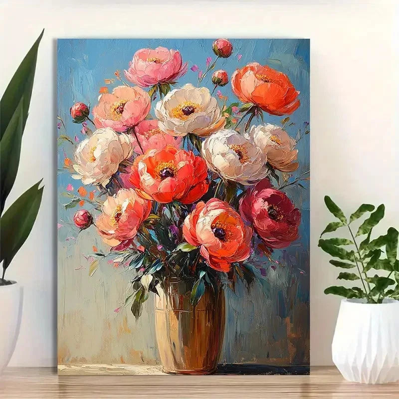 Beautiful Pink White Orange Flowers On Blue 40x60cm Metal Print Ready to Hang