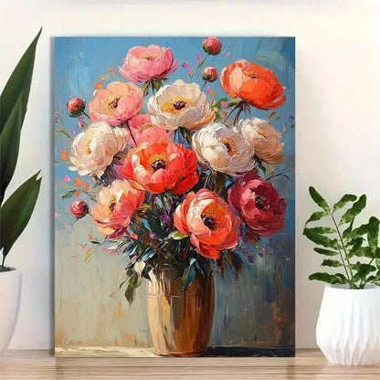 Beautiful Pink White Orange Flowers On Blue 40x60cm Metal Print Ready to Hang
