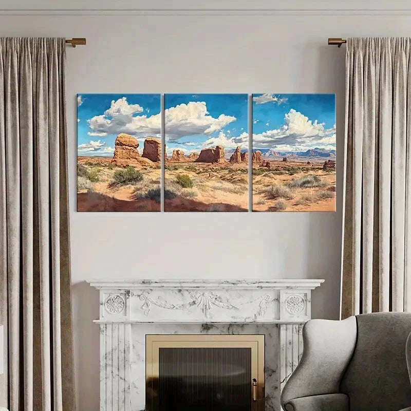 3pcs Desert Landscape Rock Modern Wall Art Metal Print Ready to Hang Art - Bella Home Decor