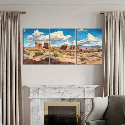 3pcs Desert Landscape Rock Modern Wall Art Metal Print Ready to Hang Art - Bella Home Decor