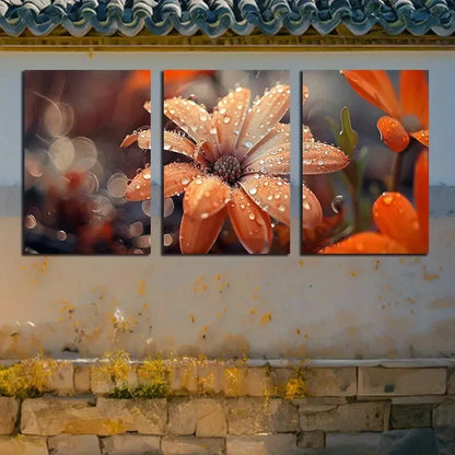 3pcs Charming Blooming Flowers with Water Droplets Metal Print Ready to Hang Art - Bella Home Decor