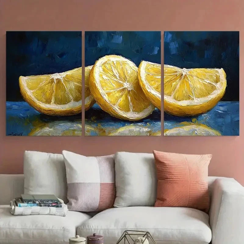 3pcs Vibrant Lemon Slices Citrus Illustration Wall Art Set Canvas Framed 40x60cm - High Quality Print 100% Australian Made Wall Canvas Ready to Hang - Bella Home Decor