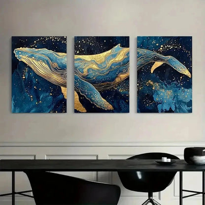 3pcs Abstract Humpback Whale Painting Metal Print Ready to Hang Art - Bella Home Decor