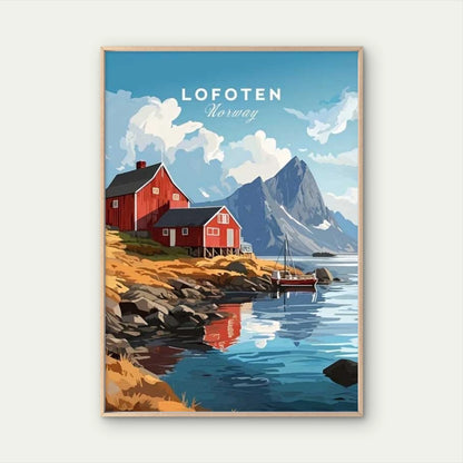 Classic Norwegian Fishing Village Coastline Scene Travel Poster Print Wall Art - Bella Home Decor