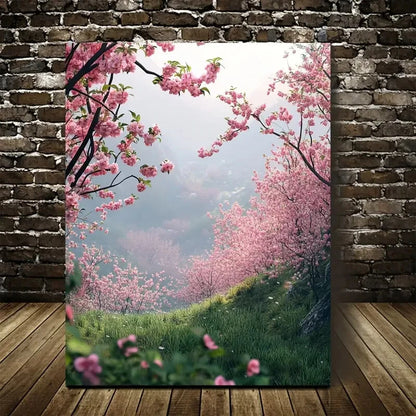 Beautiful Flourishing Peach Tree Forest Painting 40x60cm Metal Print Ready to Hang - Bella Home Decor