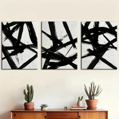 3pcs Black Intersecting Lines Modern Perfect Wall Art Set Canvas Framed 60x90cm - High Quality Print 100% Australian Made Wall Canvas Ready to Hang. - Bella Home Decor