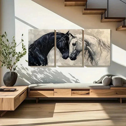 3pcs Abstract Black White Horses Love Wall Art Set Canvas Framed 60x90cm - High Quality Print 100% Australian Made Wall Canvas Ready to Hang - Bella Home Decor