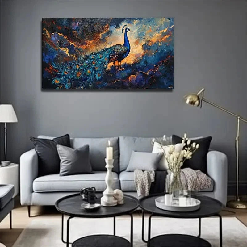 Vibrant Blue & Orange Feathers Wall Art Canvas Office Home Room Framed 120x60cm