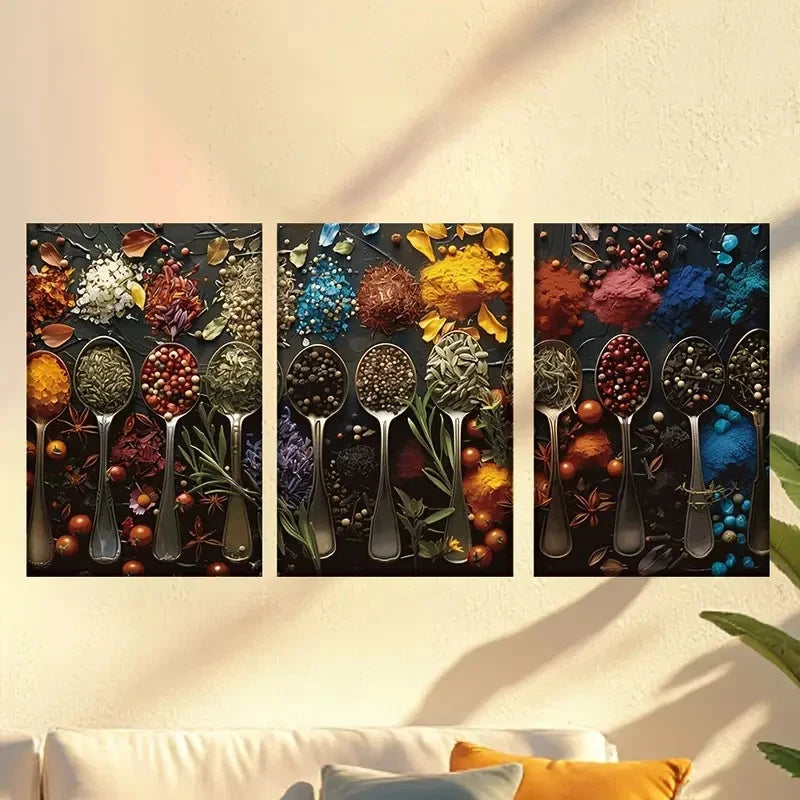 3pcs Vibrant Spice Collection Wall Art Set Canvas Framed 50x70cm - High Quality Print 100% Australian Made Wall Canvas Ready to Hang - Bella Home Decor
