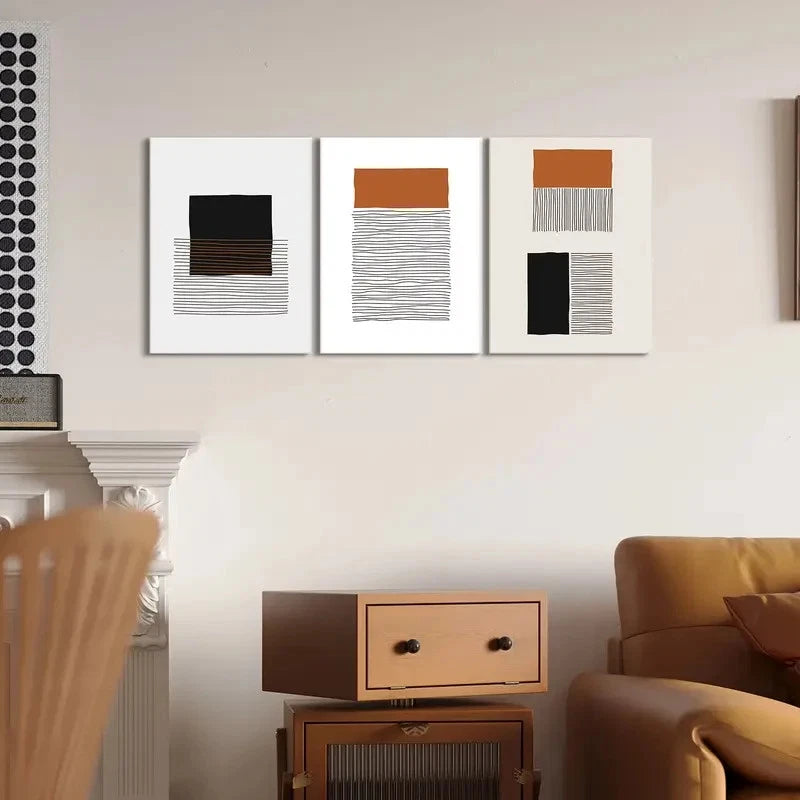3pcs Geometric Patterns Brown & Beige Tones Metal Print Ready to Hang Art - Bella Home Decor