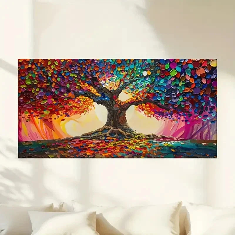 Vibrant Abstract Tree Colorful Wall Art Canvas Office Home Room Framed 120x60cm