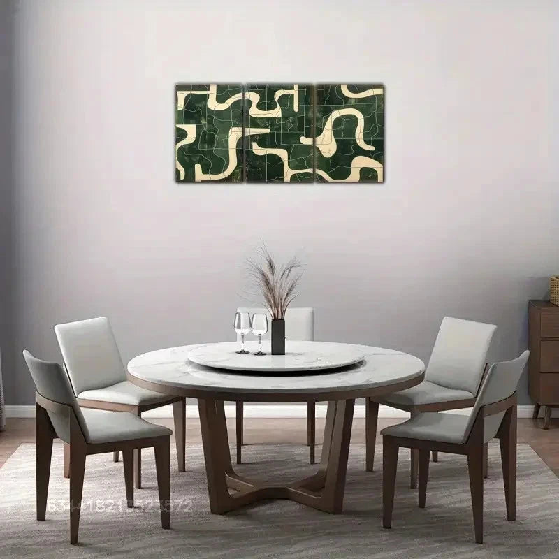 3pcs Created-Emerald Green and Beige Wall Art Metal Print Ready to Hang Art - Bella Home Decor