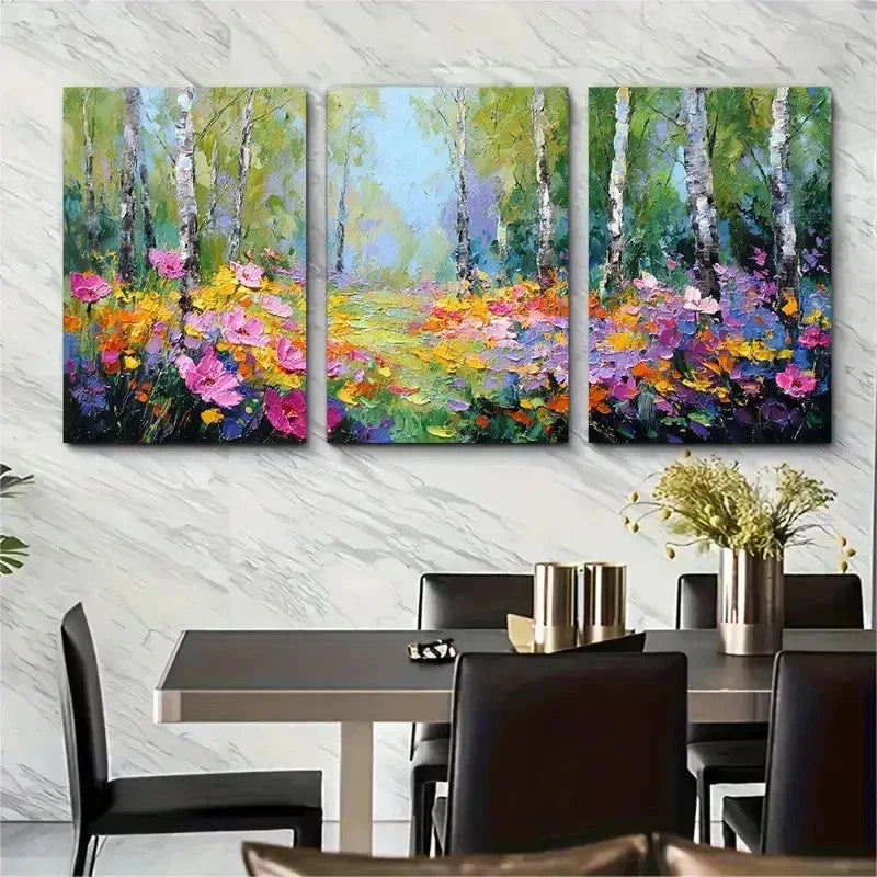 3pcs Impressionist Landscape Impasto Perfect Wall Art Set Canvas Framed 50x70cm - High Quality Print 100% Australian Made Wall Canvas Ready to Hang