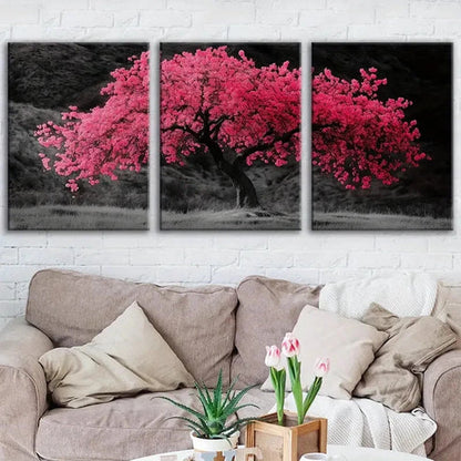 3pcs Abstract Red Tree Art Black & Gray Tropical Wall Art Set Canvas Unframed - High Quality Print 100% Australian Made Wall Canvas