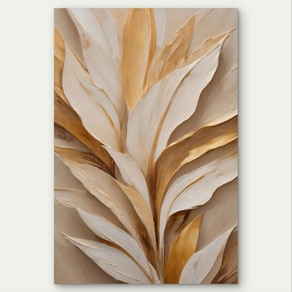 Modern Textured Gold and Neutral Leaves 40x60cm Metal Print Ready to Hang