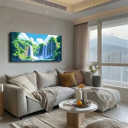 Waterfalls & Green Trees Lands Wall Art Canvas Office Home Room Framed 120x60cm - Bella Home Decor