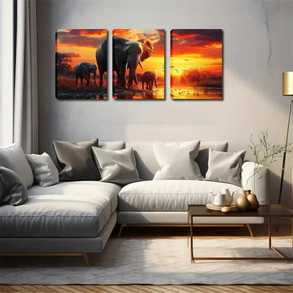3pcs Walking Elephant At Sunset Wall Art Set Canvas Unframed - High Quality Print 100% Australian Made Wall Canvas