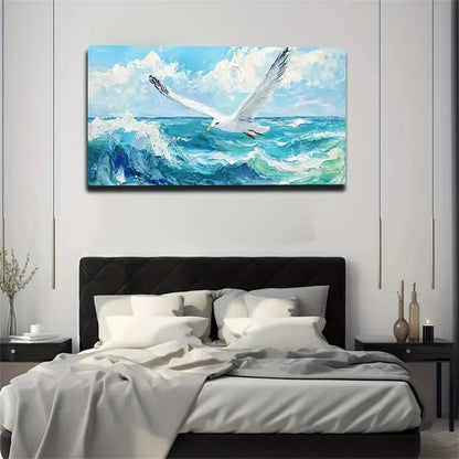 Seagull On The Ocean Spray Wall Art Canvas Office Home Room Framed 120x60cm