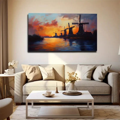 Abstract Landscape Windmills Wall Art canvas office home room framed 120x60cm - Bella Home Decor