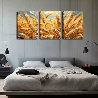 3pcs Yellow Wheat Fields Wall Art Set Wall Art Canvas Unframed - High Quality Print 100% Australian Made Wall Canvas