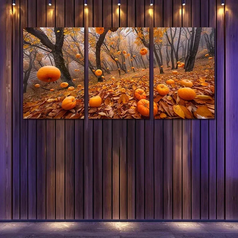 3pcs A Surreal Autumn Forest With Pumpkins  Wall Art Set Canvas Framed 60x90cm - High Quality Print 100% Australian Made Wall Canvas Ready to Hang - Bella Home Decor