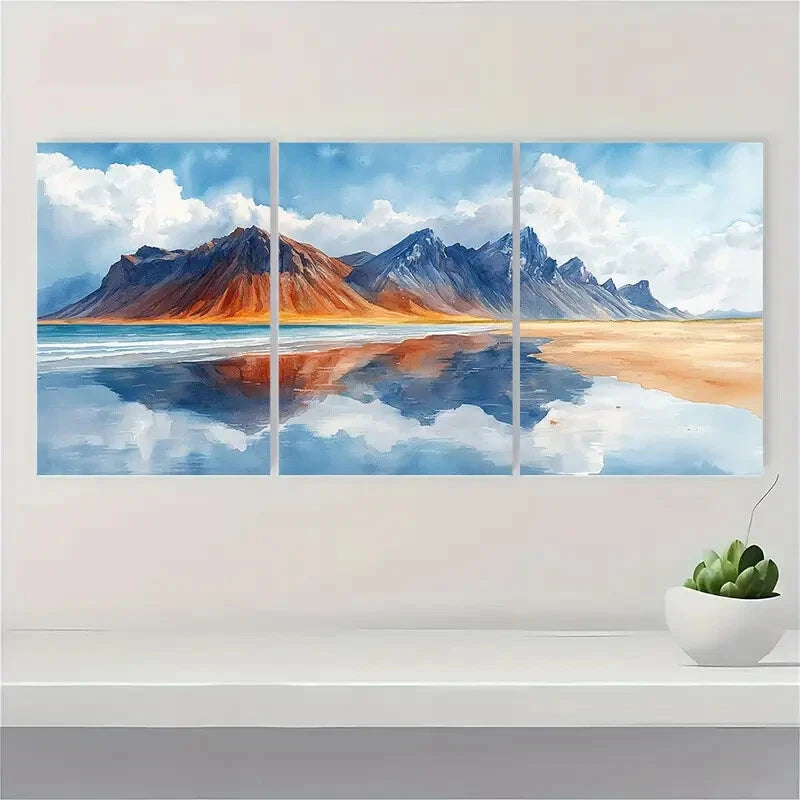 3pcs Iceland Painting Black Sand Beach Landscape Metal Print Ready to Hang Art - Bella Home Decor