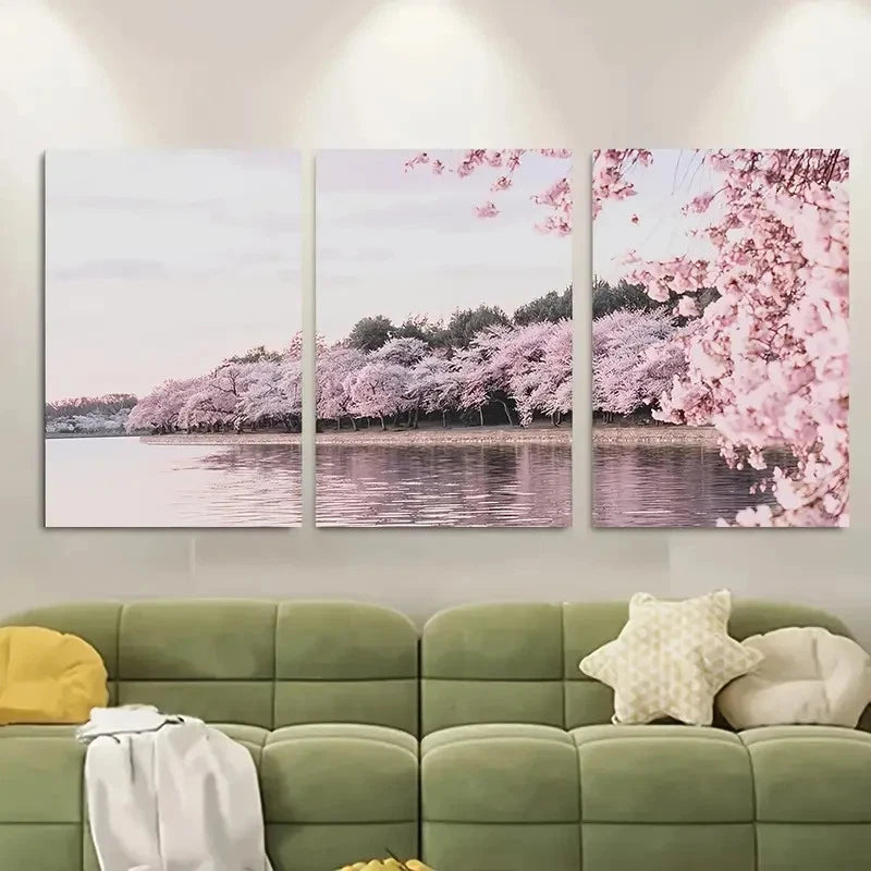 3pcs Spring Cherry Blossom Art Metal Print Ready to Hang Art