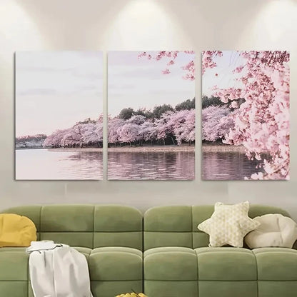 3pcs Spring Cherry Blossom Art Metal Print Ready to Hang Art