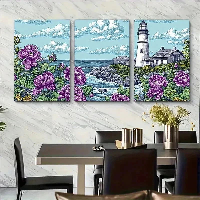 3pcs Vibrant Pink Roses Blue Sky Design Perfect Wall Art Set Canvas Framed 50x70cm - High Quality Print 100% Australian Made Wall Canvas Ready to Hang